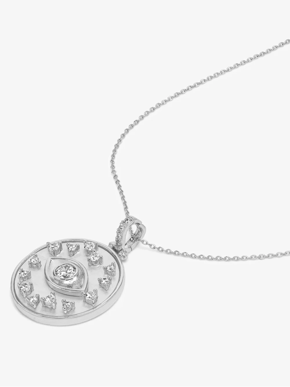 Melinda Maria Silver Evil Eye Disc Medallion Necklace NEW - Picture 3 of 8